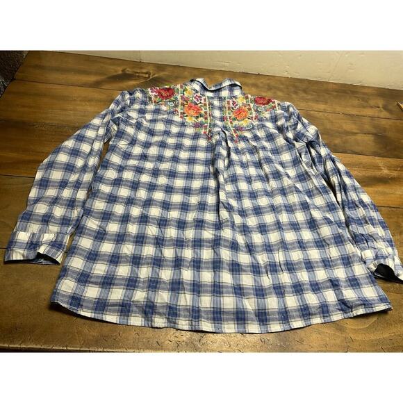 Johnny Was J3 Workshop Button Up Embroidered Floral Plaid Blouse Small - Picture 10 of 11